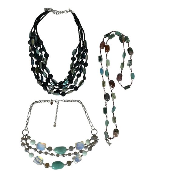 Three-Piece Necklace Set Glass Lava Stone Ceramic Beads Kiam & Premier Designs - Picture 2 of 11